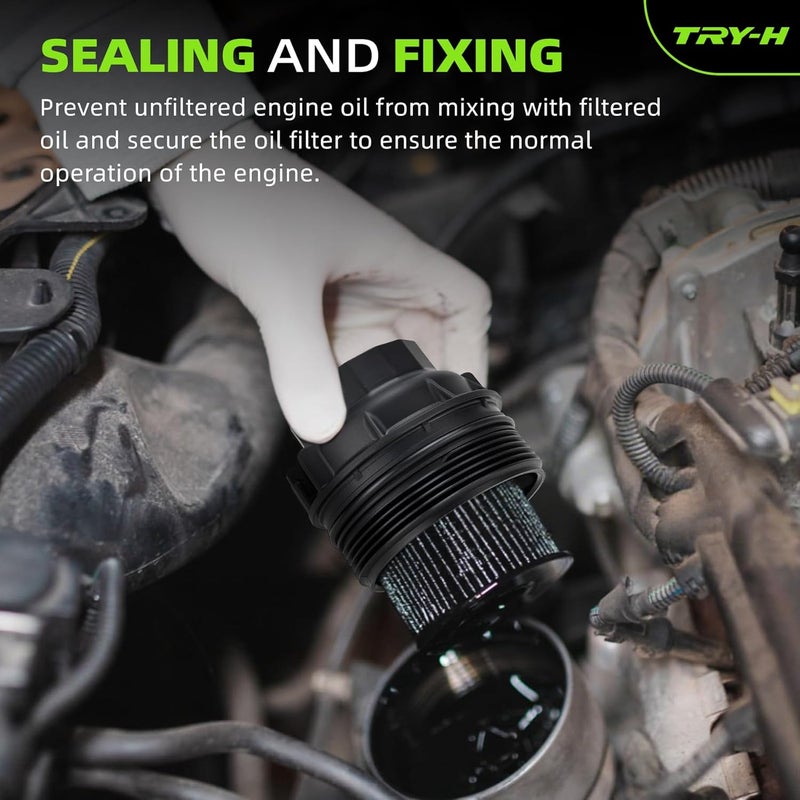 Try-H 15620-36010 Oil Filter Housing Cap Compatible with Toyota Avalon Camry Highlander RAV4 Sienna Tacoma Venza Lexus ES300h ES350 GS Turbo Scion tC Replace# 15620-36010 15620-36020 15643-31050 - Image 4